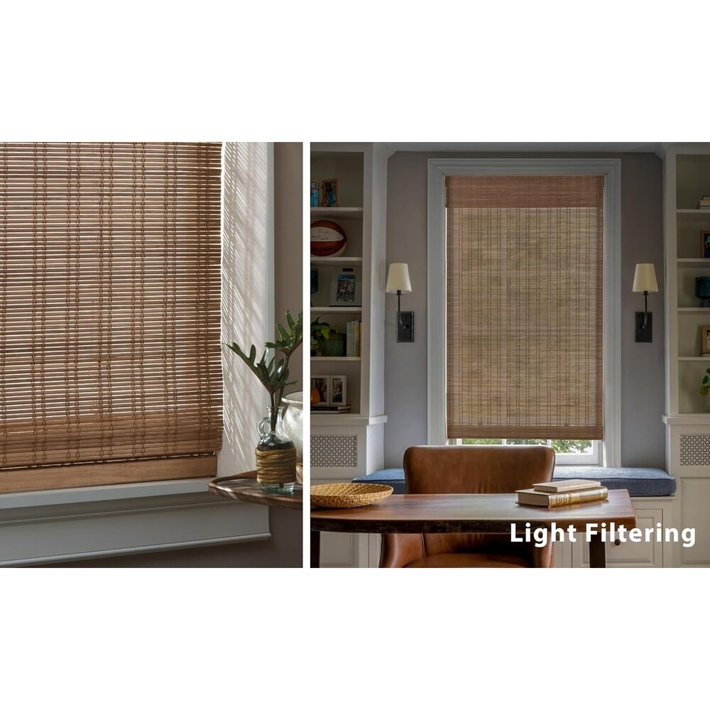 Lazblinds no tool no drill cordless bamboo Roman shades 27"x 48" Eastfield Teak